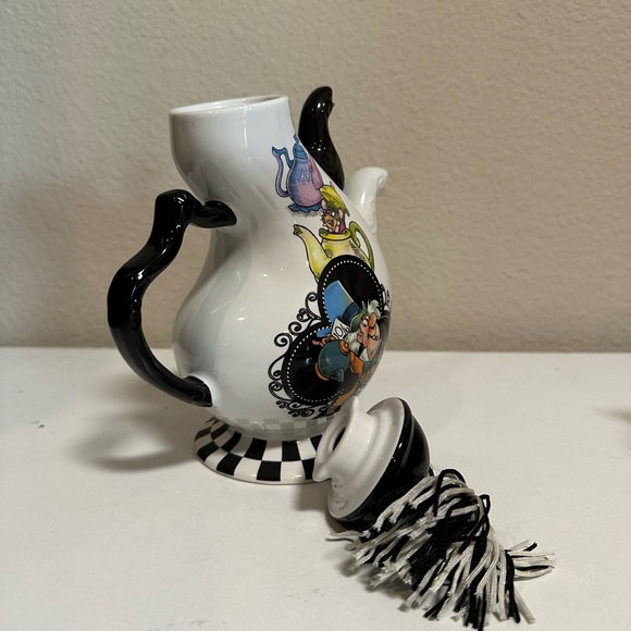 Whimsical Black and White Alice in Wonderland Teapot with Characters - Picture 2 of 3